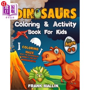 海外直订Dinosaurs Fun The Book Kids 孩 恐龙着色和活动书4 8岁 Activity For Ages Complete Most and Coloring