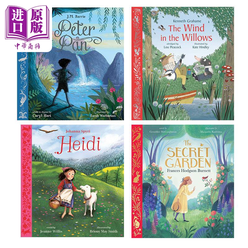 预售 经典文学英文绘本4册套装 Peter Pan 彼得潘 Secret Garden 秘密花园 Heidi 海蒂 Wind in the Willows 柳林风声【中商原版】