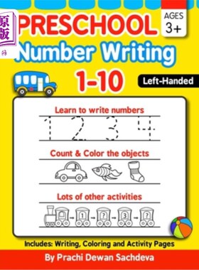 海外直订Preschool Number Writing 1 - 10, Left handed kids, Ages 3+: Specially designed H 学前数字书写1 -