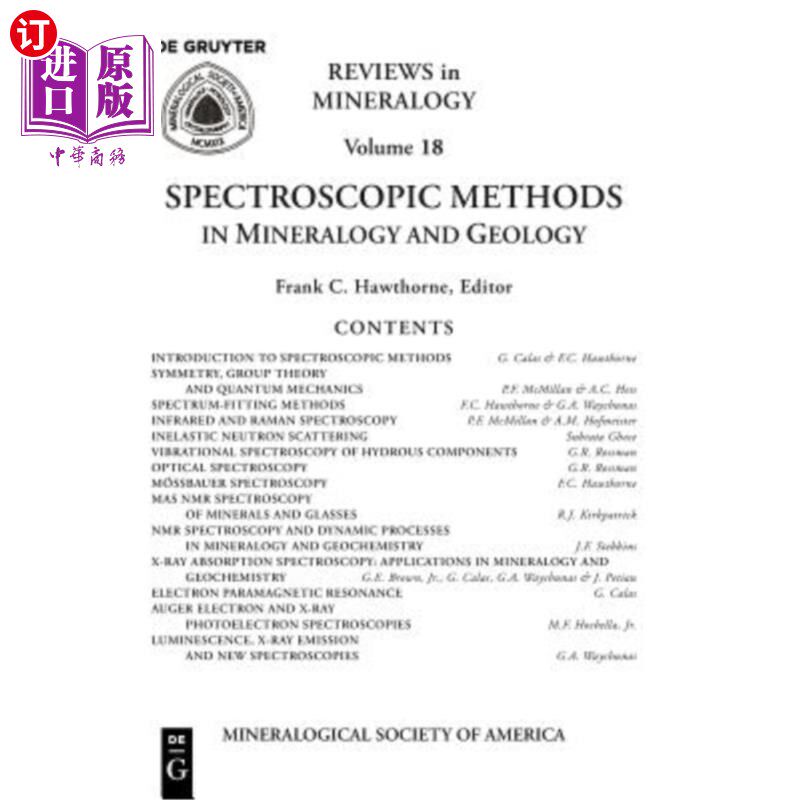 海外直订Spectroscopic Methods in Mineralogy & Geology 矿物学和地质学中的光谱方法