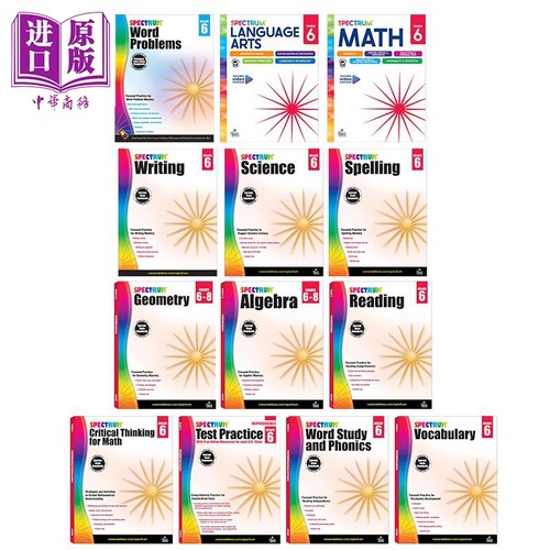 美国Carson Dellosa Spectrum Grade 6 光谱练习册 小学六年级阶段合集 Writing Spelling Math Word Problems【中商原版】