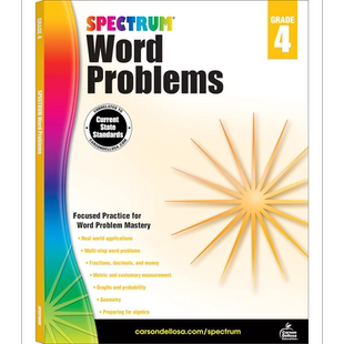光谱练习册 数学文字应用题系列 4年级 Carson Dellosa Spectrum Word Problems Grade 4 美国CarsonDellosa 原版【中商原版?