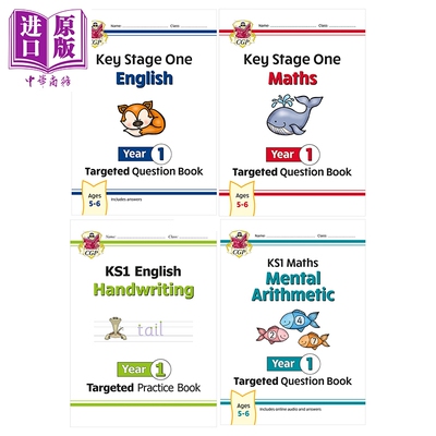 预售 英国原版CGP KS1一年级目标题集4册 英语数学心算书写English Maths Mental Handwriting Targeted Question Book【中商原版?