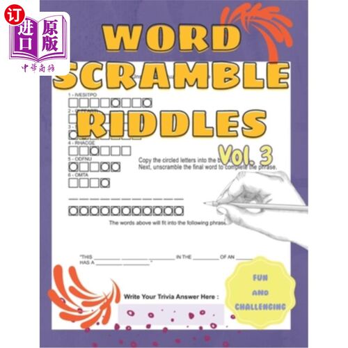 海外直订Fun and Challenging Word Scramble Riddles Word Jumbles to Unscramble Volume 3: P 有趣和具有挑战性的单词争夺