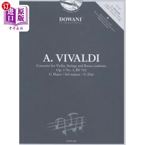 海外直订Vivaldi: Concerto for Violin, Strings and Basso Continuo in G Major, Op. 3, No.  维瓦尔第：G大调小提琴、弦