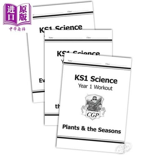 现货 英国CGP原版 KS1 Science Year 1 Workout 科学锻炼包套装 小学1年级 植物与四季+动物与人体+日常材料 5-6岁【中商原版】