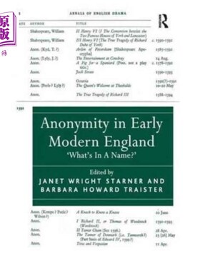 海外直订Anonymity in Early Modern England 现代早期英格兰的匿名性