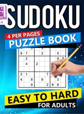 海外直订Sudoku Puzzle Easy to Hard: Four Puzzle Per Page Puzzle Book for Adults 数独拼图容易到困难:四拼图每页益智书