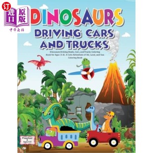 Coloring Driving Book Trucks Cars Cute for 恐龙驾驶船只 and Boats 海外直订Dinosaurs 汽车和卡车着 Ages