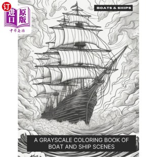 Book 灰度着色书 Ships 船与船：船与船 Boats Coloring Grayscale 海外直订Boats