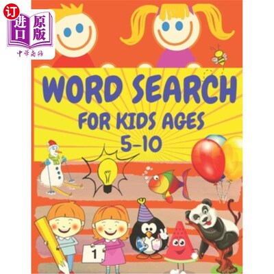 海外直订Word Search for Kids Ages 5-10: Fun puzzles for kids, 100 puzzles, with pictures 单词搜索5-10岁的孩子:有趣