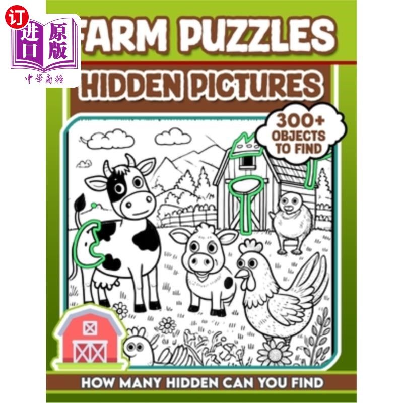 海外直订Farm Puzzles Hidden Pictures: 300+ objects to find can you find the hidden heart 农场谜题隐藏图片：300+物品