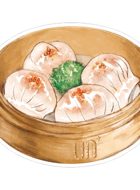 粤式早茶虾饺水彩手绘点心异型