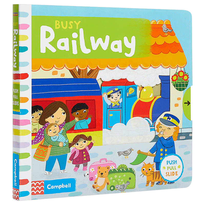 现货 【中商原版】 Busy Railway繁忙的火车站 儿童玩具纸板操作书 绘本 带小机关 游戏操作书