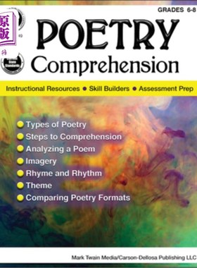 海外直订Poetry Comprehension, Grades 6 - 8 诗歌理解，6-8年级