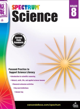 现货 Carson Dellosa Spectrum Science Grade 8 光谱练习册 科学系列 8年级 13-14岁 中学八年级 美国CarsonDellosa【中商原版】