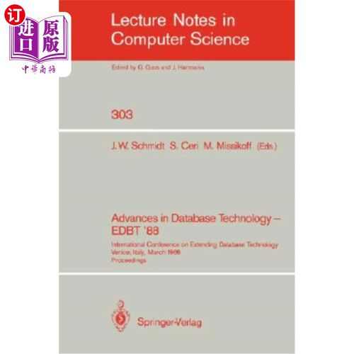 海外直订Advances in Database Technology - Edbt '88: International Conference on Extendin 数据库技术的进步——Edbt’