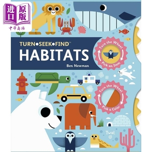 早教认知纸板书 Seek 英文原版 Turn 儿童绘本图画书 中商原版 Habitats 玩具书游戏书 Find 寻找栖息地 精品绘本 进口图书
