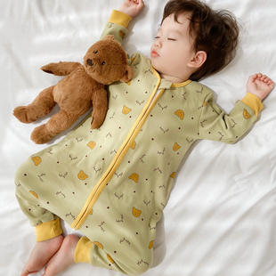宝宝睡袋四季通用春秋款纯棉分腿婴儿恒温防踢冬男女儿童连体睡衣