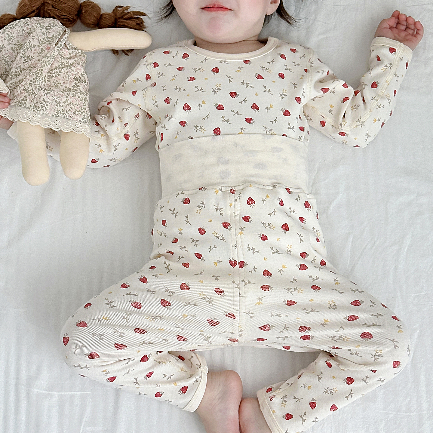 秋冬宝宝纯棉无骨高腰护肚秋衣裤