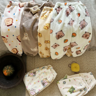 儿童睡裤珊瑚绒男童女童秋冬款宝宝法兰绒保暖亲子家居暖暖裤加绒