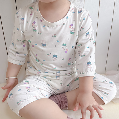夏季莫代尔宝宝睡衣无骨七分套装