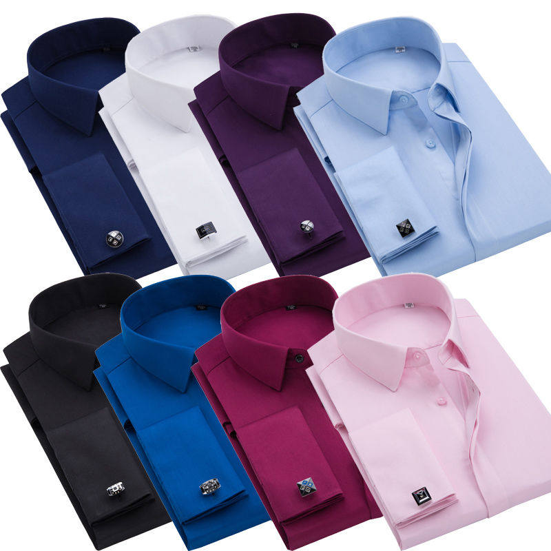 男士法式袖扣长袖衬衫商务免烫职业正装婚宴礼服暗扣衬衣高端男装