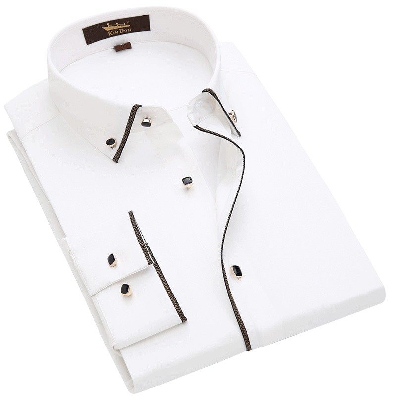 2024男士长袖衬衫纯色免烫商务职业正装修身高端白色衬衣加绒男装