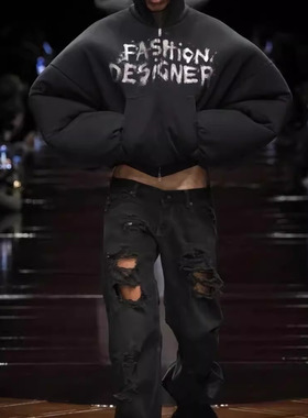 PALACEMAGICIAN巴黎新款复古水洗黑破洞毛边直筒显瘦百搭牛仔长裤