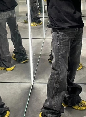 PalaceMagician 美小众水洗破坏做旧微喇牛仔休闲长裤91yxng同款