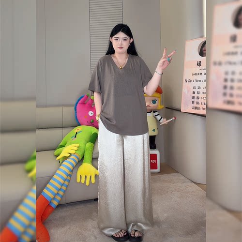 醋酸凉凉裤！长腿DNA W1582大码女装高个子私服宽松 夏休闲阔腿裤