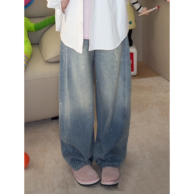 ◆本期搭配王！星河爆闪裤！◆高个子弯刀松紧腰水洗牛仔裤W1510