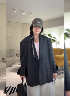 ◆慵懒老钱◆2519条纹廓形西装外套高级感小众设计服春季宽松西服
