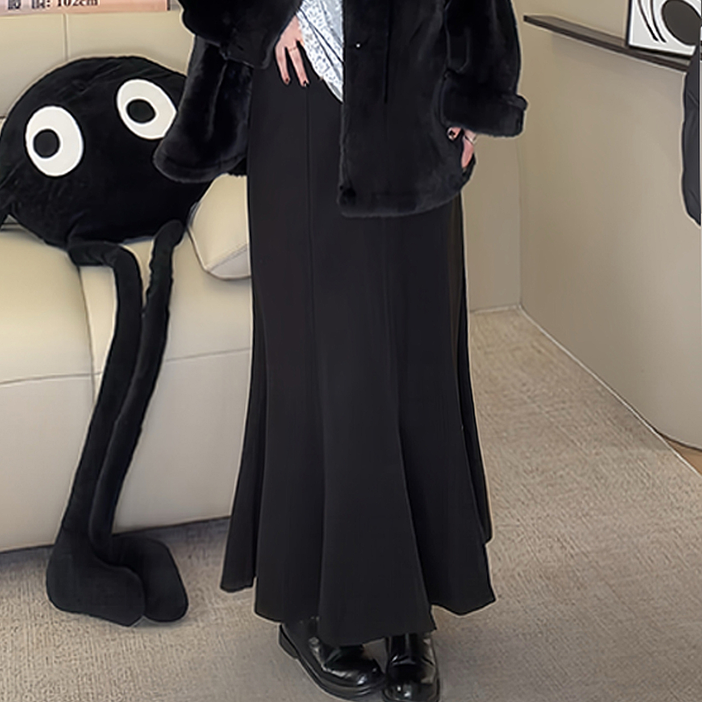 ◆杜塞画廊◆W1245大码女装冬季新款气质尼感高腰 大码鱼尾半身裙