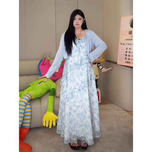 ◆拂仙雾纱◆高个子私服 夏度假风碎花吊带裙轻薄开衫两件套A0144