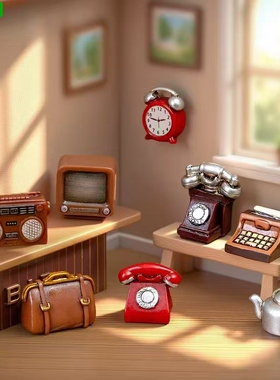 微景观复古电视机座机造景小摆件