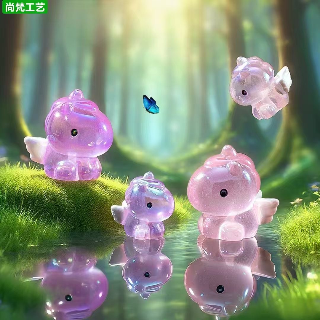 可爱七彩电镀独角兽公仔萌粒摆件