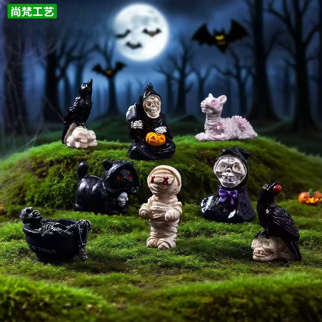 万圣节木乃伊乌鸦公仔造景小摆件