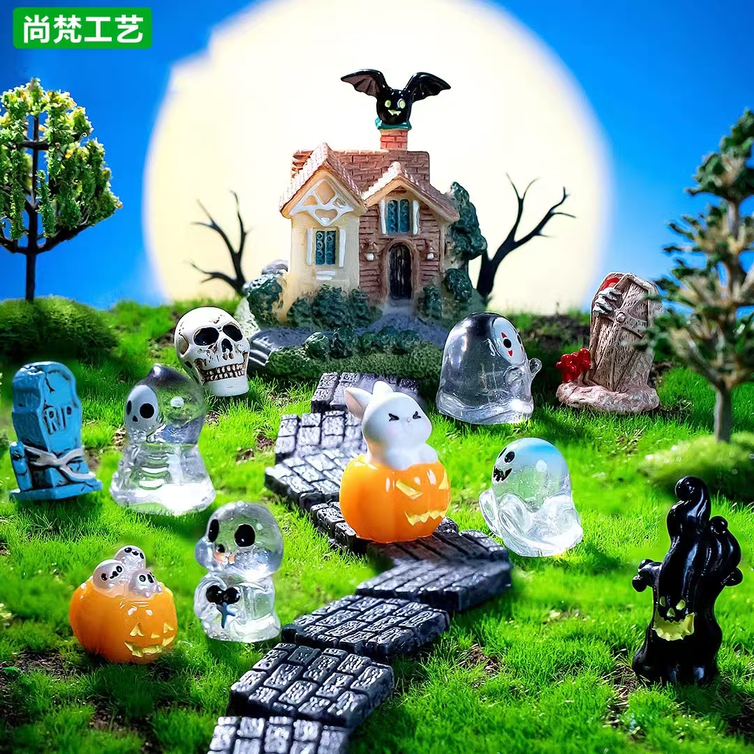 万圣节幽灵骷髅墓碑微景观装饰品