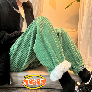 冬季新款粗条灯芯绒魔术贴加绒加厚宽松休闲裤 TY251 P65控78图片