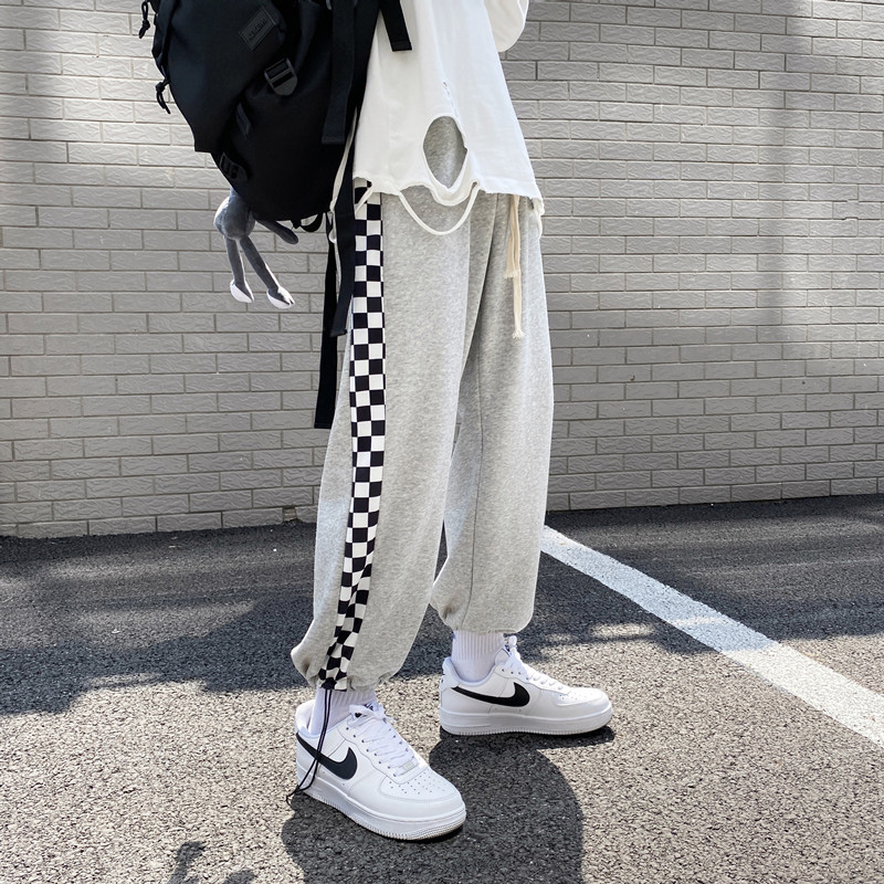 早秋季宽松百搭潮牌拼接格子休闲九分卫裤TY030P50控68,男装休闲裤,星座512A（原616）