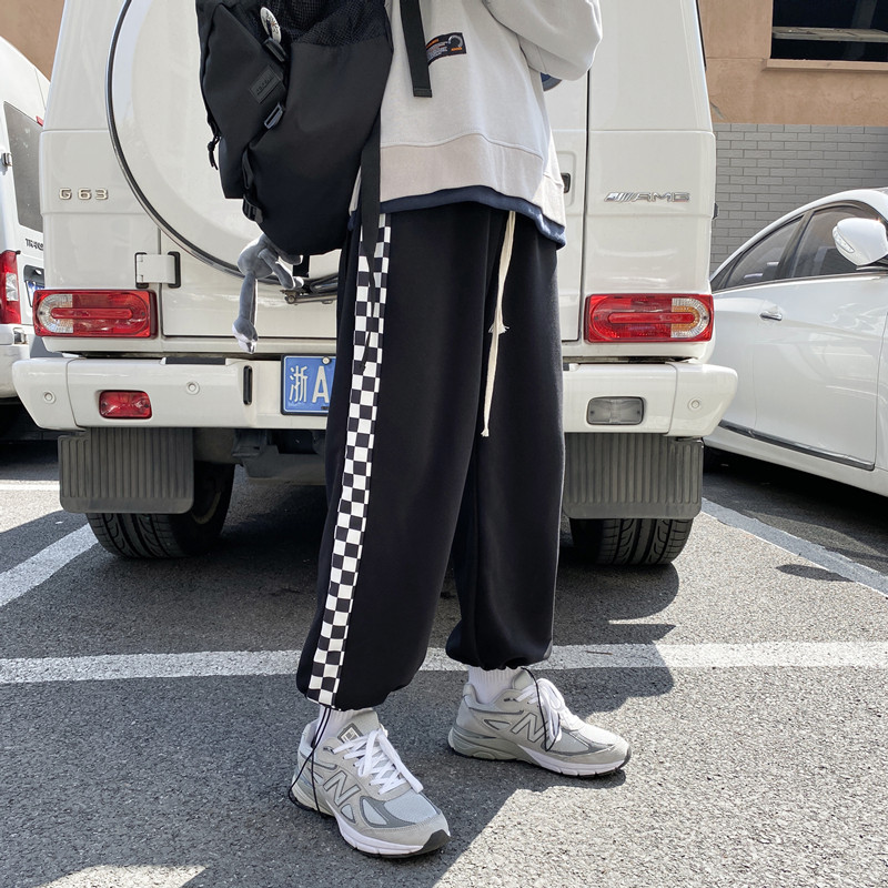 早秋季宽松百搭潮牌拼接格子休闲九分卫裤TY030P50控68,男装休闲裤,星座512A（原616）