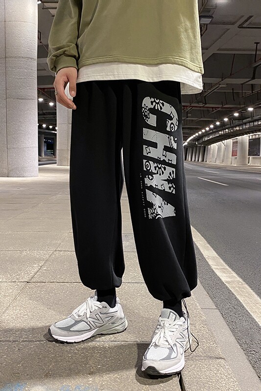 XZ616-TY021男宽松直筒休闲运动裤字母印花卫裤束脚裤抽绳P50控69,男装休闲裤,星座512A（原616）