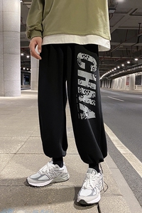 XZ616-TY021男宽松直筒休闲运动裤字母印花卫裤束脚裤抽绳P50控69图片