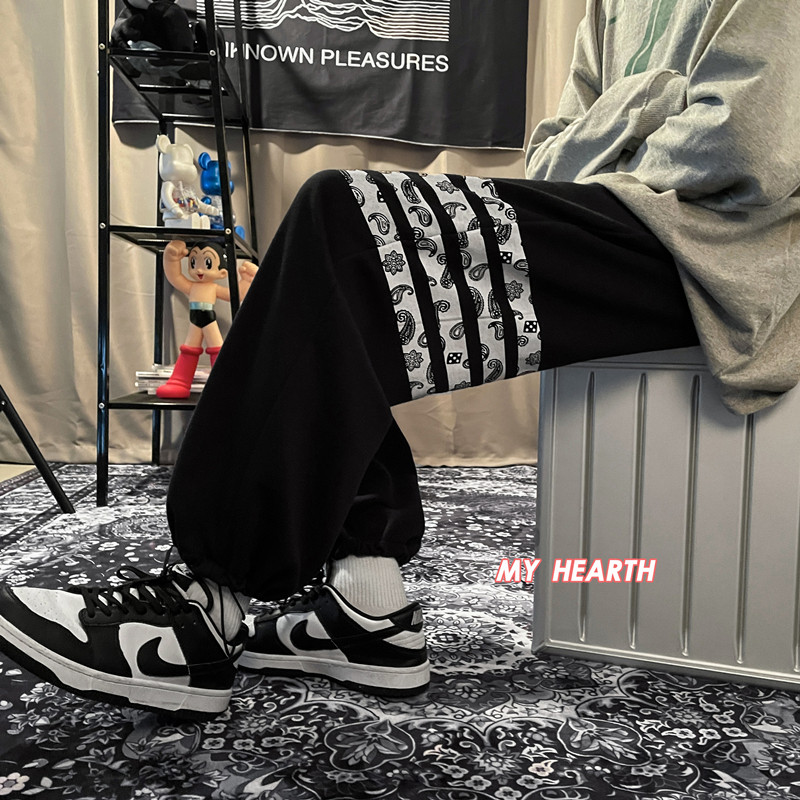 秋季宽松百搭四条杠腰果花抽绳九分卫裤TY221P45控58,男装休闲裤,星座512A（原616）
