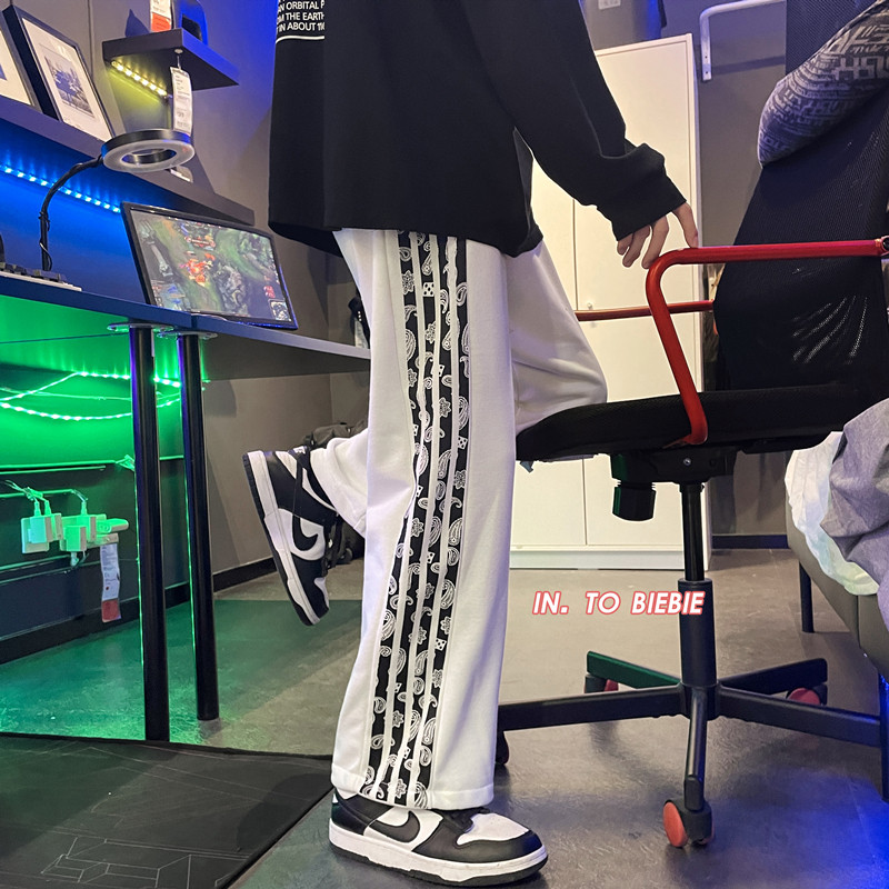 早秋条纹腰果花抽绳直筒九分卫裤 TY215 P55控68图片