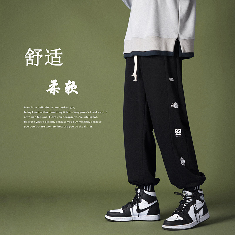 XZ616 港风秋冬爆款字母设计印花宽松百搭休闲卫裤TY033 P45 控58图片
