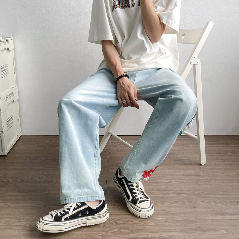 夏季宽松卡通百搭牛仔裤休闲九分拖地裤TY129P55控68薄款,男装牛仔裤,星座512A（原616）