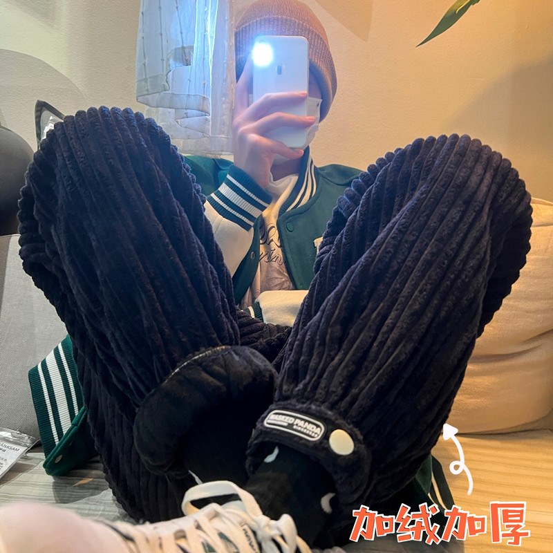 冬季新款粗条灯芯绒魔术贴加绒加厚宽松休闲裤 TY251图片