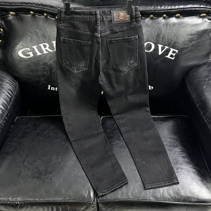 730/KU8682/P115个性ins秋季水洗黑灰色牛仔裤子男印花烧花沙发